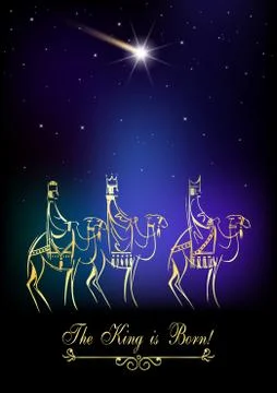 Biblical Christmas scene with three Wisemen Stock Illustration