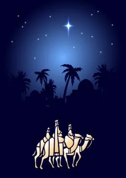 Biblical Christmas scene with three Wisemen Stock Illustration