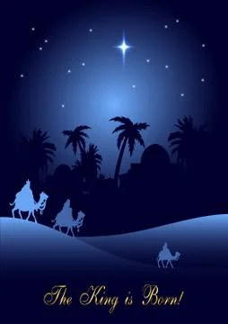 Biblical Christmas scene with three Wisemen Stock Illustration