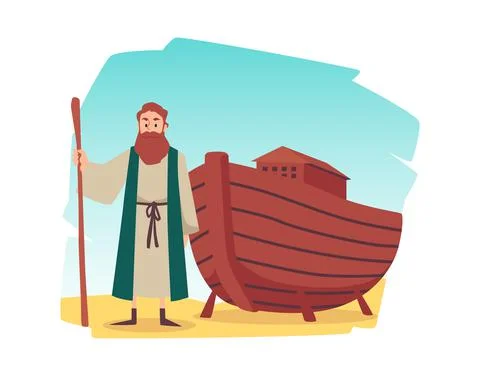 Biblical episode of noah's ark in flat cartoon vector illustration isolated. Stock Illustration