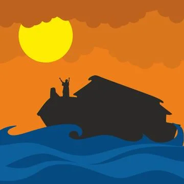Biblical narrative of Noah's Ark, his family and miraculous salvation Stock Illustration