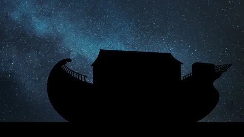 Biblical Scene: Noah's Ark Surviving the Flood , Time Lapse by Night with Stars Stock Footage 279908383