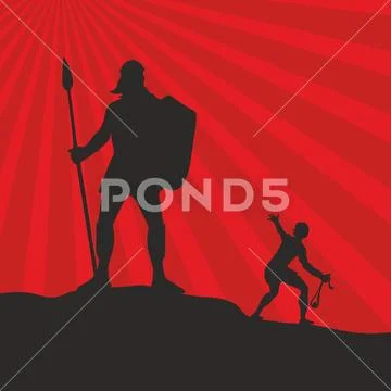 A Biblical story about David and Goliath Stock Illustration