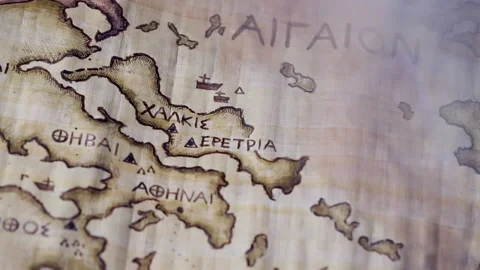 Biblical times map on papyrus begins southern coast and islands - Recreation Stock Footage 202905831