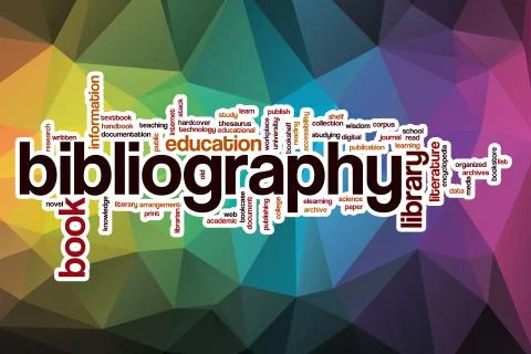 Bibliography word cloud with abstract background Stock Illustration