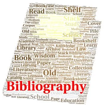 Bibliography word cloud shape Stock Illustration