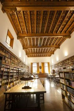 Biblioteca, colegio catolico franciscano Sant Francesc, 1952, Palma, Mallorca Stock Photos
