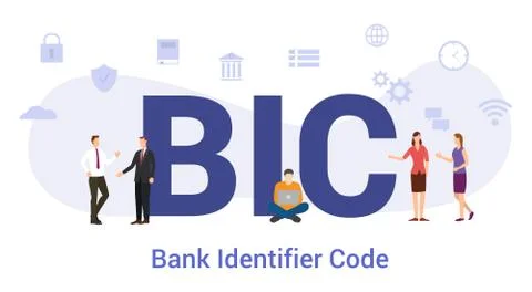 Bic bank identifier code concept with big word or text and team people with m Stock-Illustration