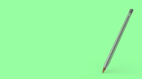 Bic, Transparent plastic ball pen on green background, 3d illustration render Stock Illustration