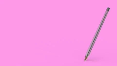 Bic, Transparent plastic ball pen on pink background, 3d illustration render  Stock-Illustration