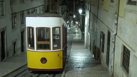 Bica Elevator Closed, Lisbon At Night 스톡 동영상 204850395