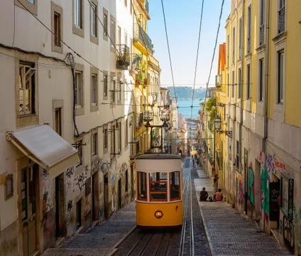 The Bica Funicular (Ascensor da Bica), Lisbon, Portugal Stock Photos