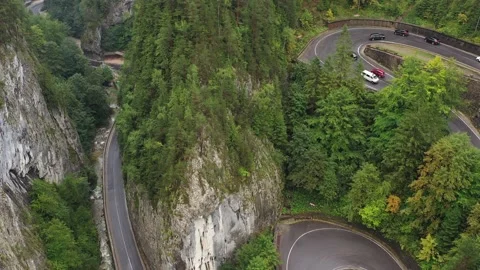 Bicaz pass mountain road high up in the Carpathian Mountains Video stock 226324730