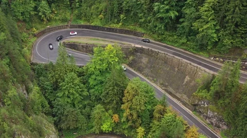Bicaz pass mountain road high up in the Carpathian Mountains Video stock 226324737