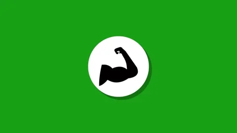Biceps motion graphic animation, human muscle strength symbol on white circ.. Stock Footage 329272875