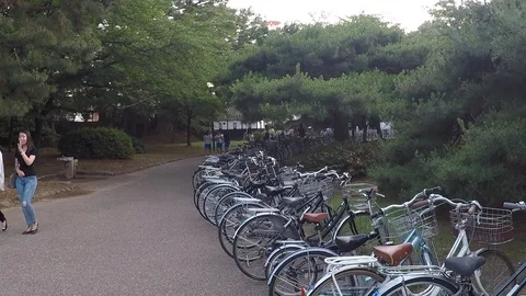 Bicicles in Japan windy day Stock Footage 92405553
