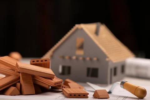 Bicks and project for construction industry Stock Photos