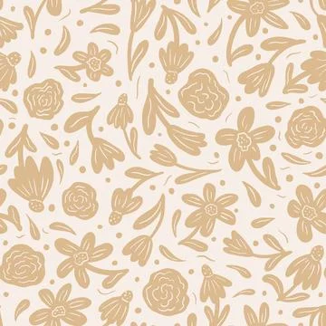 Bicolor contour silhouette seamless pattern with flowers and leaves. Abstract Stockillustratie