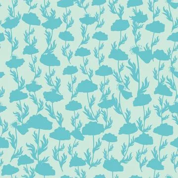 Bicolor contour silhouette seamless pattern with poppy flowers and leaves. Ab Illustrazione stock