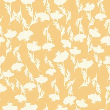 Bicolor contour silhouette seamless pattern with poppy flowers and leaves. Ab Illustrazione stock