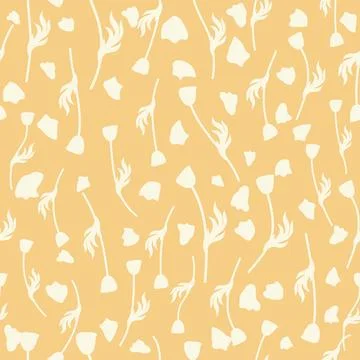 Bicolor contour silhouette seamless pattern with poppy flowers and leaves. Ab 스톡 일러스트