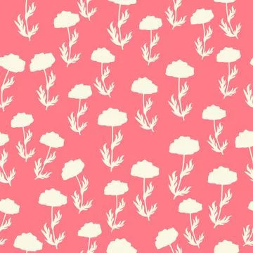 Bicolor contour silhouette seamless pattern with poppy flowers and leaves. Ab Illustrazione stock