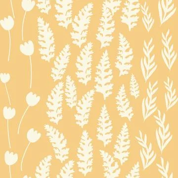 Bicolor contour silhouette seamless pattern with flowers and leaves. Abstract Stock Illustration