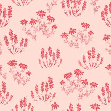 Bicolor contour silhouette seamless pattern with flowers and leaves. Abstract イラスト素材