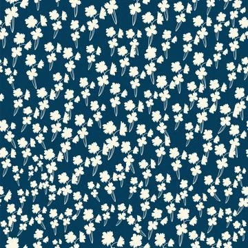 Bicolor contour silhouette seamless pattern with flowers and leaves. Abstract Stock Illustration