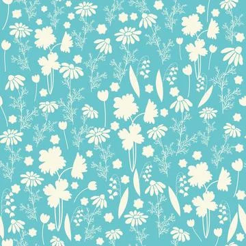 Bicolor contour silhouette seamless pattern with flowers and leaves. Abstract 스톡 일러스트