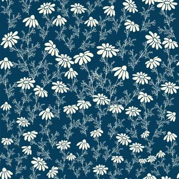 Bicolor contour silhouette seamless pattern with flowers and leaves. Abstract Illustrazione stock