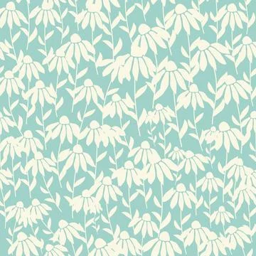 Bicolor contour silhouette seamless pattern with flowers and leaves. Abstract イラスト素材