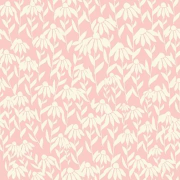 Bicolor contour silhouette seamless pattern with flowers and leaves. Abstract Stock Illustration