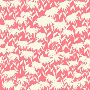Bicolor contour silhouette seamless pattern with flowers and leaves. Abstract Illustrazione stock