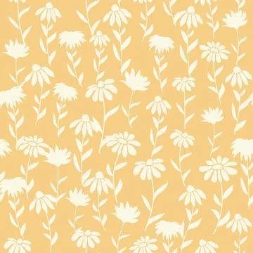 Bicolor contour silhouette seamless pattern with flowers and leaves. Abstract Stockillustratie