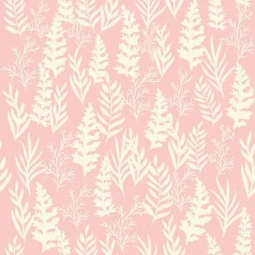 Bicolor contour silhouette seamless pattern with flowers and leaves. Abstract Illustrazione stock