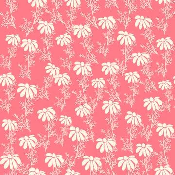 Bicolor contour silhouette seamless pattern with flowers and leaves. Abstract Stock Illustration