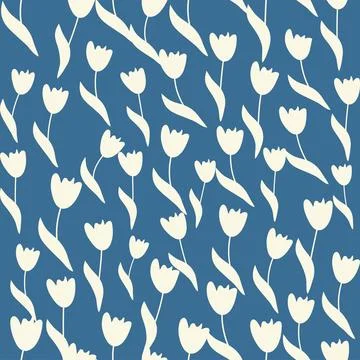 Bicolor contour silhouette seamless pattern with flowers and leaves. Abstract Illustrazione stock