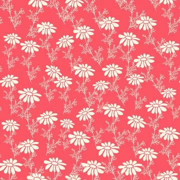 Bicolor contour silhouette seamless pattern with flowers and leaves. Abstract Stockillustratie