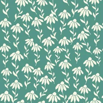 Bicolor contour silhouette seamless pattern with flowers and leaves. Abstract Illustrazione stock