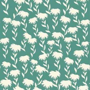 Bicolor contour silhouette seamless pattern with flowers and leaves. Abstract Stock Illustration