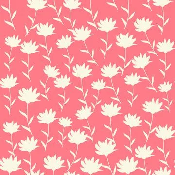 Bicolor contour silhouette seamless pattern with flowers and leaves. Abstract Stock Illustration