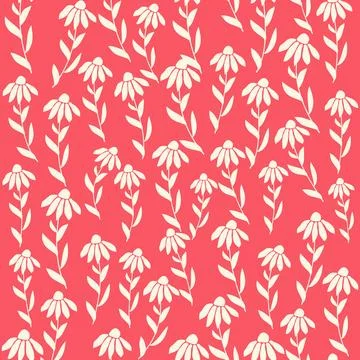 Bicolor contour silhouette seamless pattern with flowers and leaves. Abstract Illustrazione stock