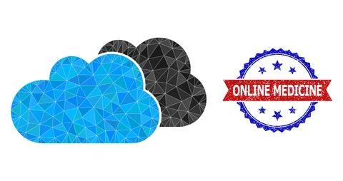 Bicolor Distress Stamp with Clouds Polygonal Low-Poly Icon 스톡 일러스트