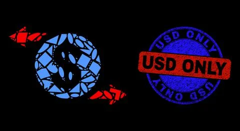 Bicolor Distress USD Only Stamp Seal and Geometric Mosaic Dollar Exchange Arrows Stock Illustration
