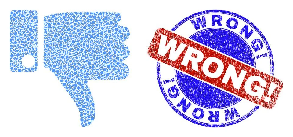 Bicolor Distress Wrong! Stamp And Geometric Mosaic Thumb Down Icon Stock Illustration