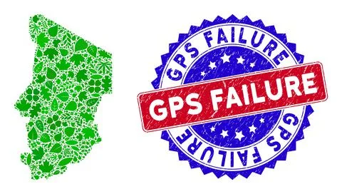 Bicolor GPS Failure Scratched Stamp and Eco Green Collage of Chad Map Illustrazione stock