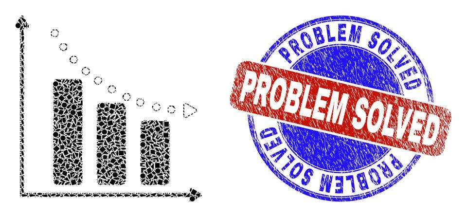 Bicolor Grunge Problem Solved Badge And Geometric Mosaic Recession Bar Chart イラスト素材