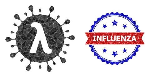 Bicolor Grunge Seal Stamp with Lambda Covid Virus Triangle Lowpoly Icon Stock Illustration