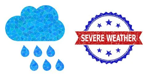 Bicolor Grunge Stamp with Rain Cloud Polygonal Low-Poly Icon Illustrazione stock